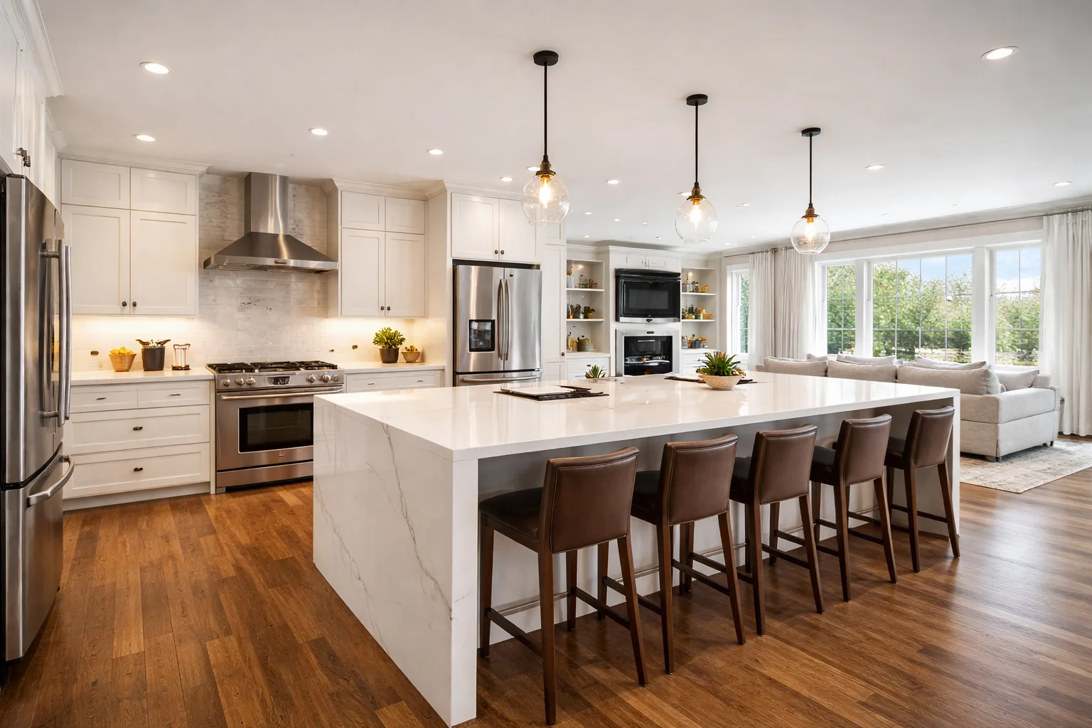 Modern kitchen interior with large island
