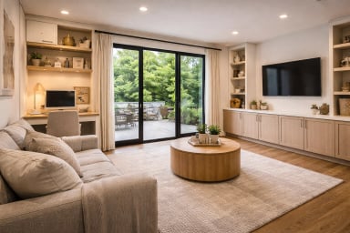 Modern living room with garden view