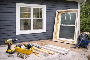 Construction tools and materials for window installation